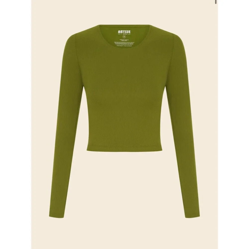 Abysse Poppler Crop Rashguard UPF 50 Surf Top Palm Olive Green XS NEW NWT